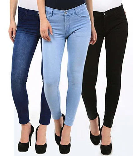 Pack of 3 Women Slim Fit Jeans Dark Blue Black And Sky Blue New Arrival